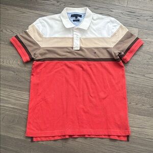Tommy Hilfiger | Trim Fit 100% Cotton Block Stripe Polo Red Beige Brown Polo LRG